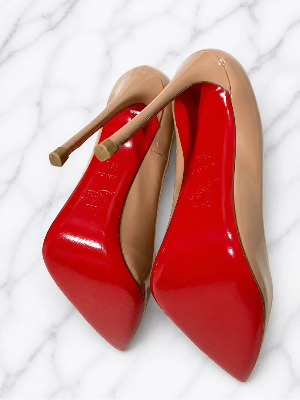 Christian Louboutin So Kate 120mm Nude Patent Leather Stiletto Heel Pump 38.5